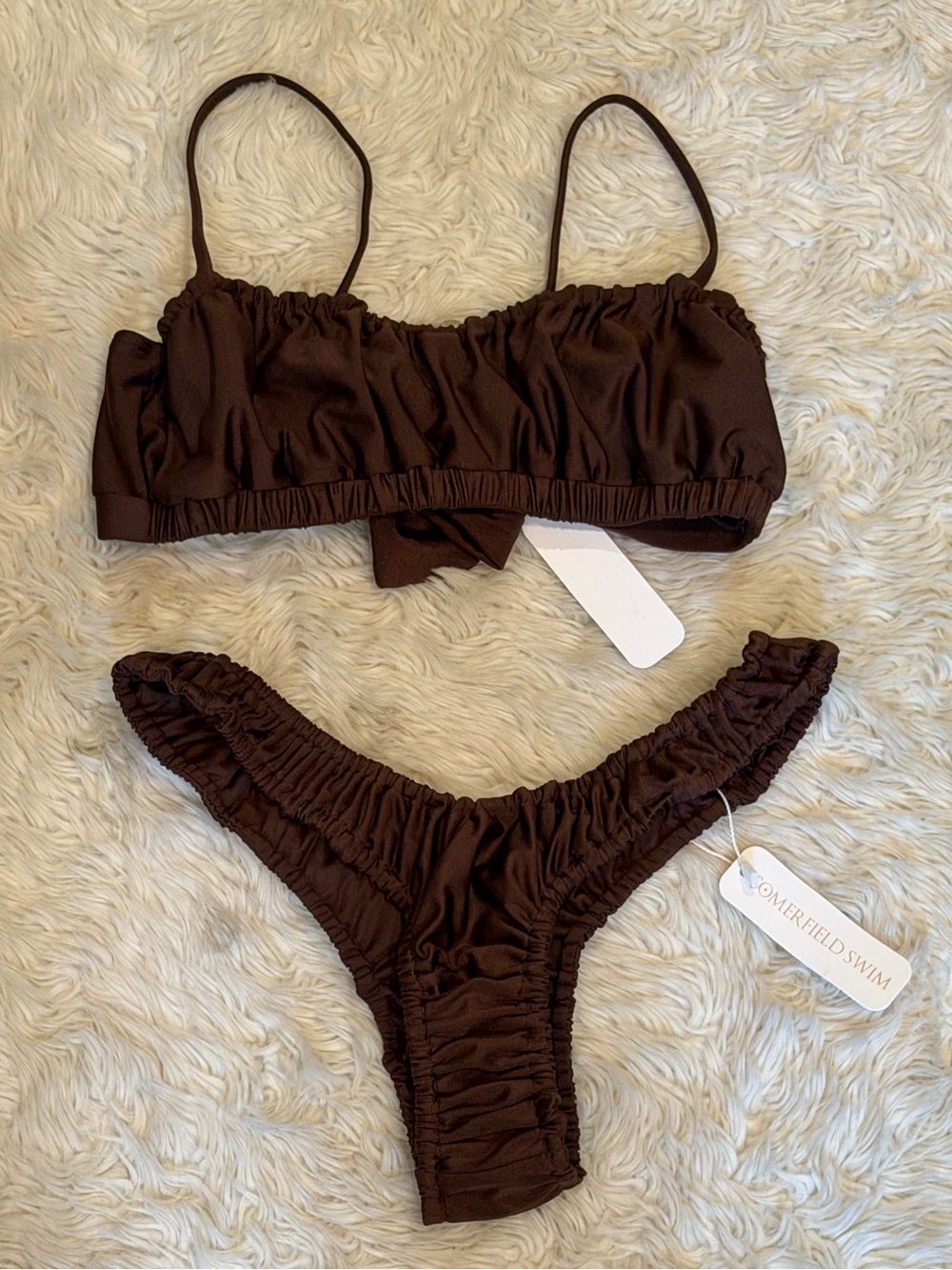 NWT Somerfield Swim Chocolate Brown Ruched Bikini Set - Size Small